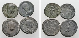 Römische Münzen 
 Kaiserzeit 
 Severus Alexander 222-235 
 Lot (4 Stücke): AE-Denare(!). Belorbeerte und drapierte Büste nach rechts / Aequitas nac...