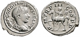 Römische Münzen 
 Kaiserzeit 
 Gordianus III. 238-244 
 Denar 241 -Rom-. IMP GORDIANVS PIVS FEL AVG. Belorbeerte und drapierte Panzerbüste nach rec...