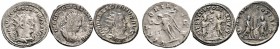 Römische Münzen 
 Kaiserzeit 
 Valerianus I. 253-260 
 Lot (3 Stücke): Antoniniane -Rom- bzw. -Antiochia-. Drapierte Büste mit Strahlenkrone nach r...