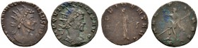 Römische Münzen 
 Kaiserzeit 
 Quintillus 270 
 Lot (2 Stücke): Antoniniane -Mailand?-. Drapierte Panzerbüste mit Strahlenkrone nach rechts / Provi...