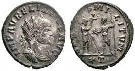 Römische Münzen 
 Kaiserzeit 
 Aurelianus 270-275 
 Antoninian 271 -Mailand-. IMP AVRELIANVS AVG. Drapierte Panzerbüste mit Strahlenkrone nach rech...