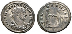 Römische Münzen 
 Kaiserzeit 
 Florianus 276 
 Antoninian 276 -Ticinum(?)-. IMP FLORIANVS AVG. Drapierte Panzerbüste mit Strahlenkrone nach rechts ...