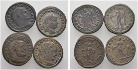 Römische Münzen 
 Kaiserzeit 
 Maximianus Herculius 286-305,306-308,310 
 Lot (4 Stücke): Folles. Belorbeerte Büste nach rechts / Genius nach links...