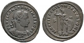 Römische Münzen 
 Kaiserzeit 
 Constantinus I. Caesar 306-309 
 Folles (27 mm) -Trier-. FL VAL CONSTANTINVS NOB C. Belorbeerte und drapierte Panzer...