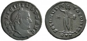 Römische Münzen 
 Kaiserzeit 
 Licinius I. 308-324 
 Folles 314/315 -Ticinum-. IMP LICINIVS P F AVG. Belorbeerte Büste nach rechts / SOLI INVICTO C...