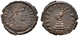 Römische Münzen 
 Kaiserzeit 
 Constans 337-350 
 Folles (19 mm) -Siscia-. D N CONSTANS P F AVG. Drapiertes Brustbild im Harnisch mit Diadem nach r...