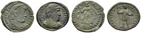 Römische Münzen 
 Kaiserzeit 
 Valentinianus I. 364-375 
 Lot (2 Stücke): Kleinbronzen (AE-19 mm). Drapierte Panzerbüste mit Perldiadem nach rechts...