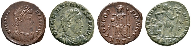 Römische Münzen 
 Kaiserzeit 
 Gratianus 367-383 
 Lot (2 Stücke): Kleinbronz...