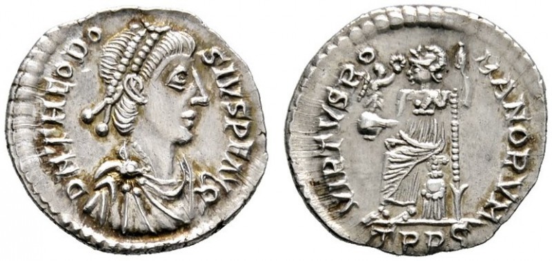 Römische Münzen 
 Kaiserzeit 
 Theodosius I. 379-395 
 Siliqua -Trier-. D N T...