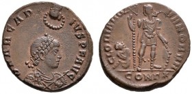 Römische Münzen 
 Kaiserzeit 
 Arcadius 383-408 
 Bronzemünze (AE-21 mm) -Constantinopolis-. D N ARCADIVS P F AVG. Drapierte Panzerbüste mit Perldi...
