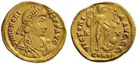 Römische Münzen 
 Kaiserzeit 
 Honorius 393-423 
 Solidus 402/406 -Ravenna-. Ähnlich wie vorher, jedoch auf dem Revers seitlich des stehenden Kaise...