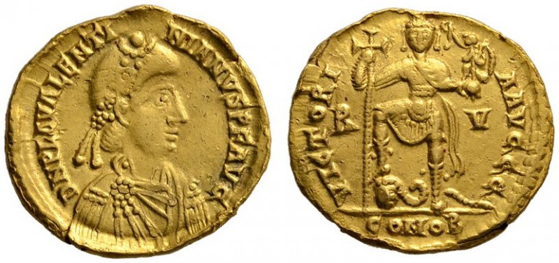 Römische Münzen 
 Kaiserzeit 
 Valentinian III. 425-455 
 Solidus 430/445 -Ra...