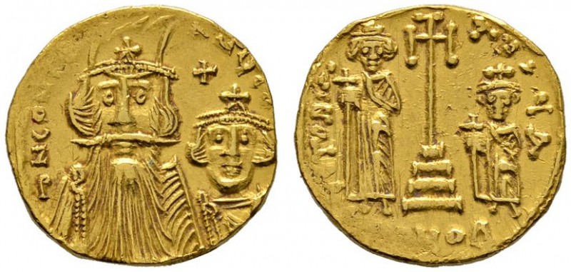 Byzantinische Münzen 
 Constans II. mit Constantinus IV. 654-668. Solidus 662/6...