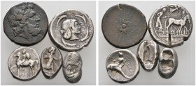 Lots antiker Münzen 
 Keltische, griechische, römische und orientalische Münzen 
 5 Stücke: SIZILIEN-SYRAKUS , Tetradrachme (16,69 g); KALABRIEN-TAR...