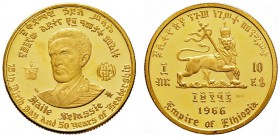 Ausländische Münzen und Medaillen 
 Äthiopien 
 Haile Selassie I. 1930-1937 und 1941-1974. 10 Dollars EE 1958 (1966). 75. Geburtstag und 50-jähri­ge...