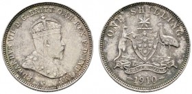 Ausländische Münzen und Medaillen 
 Australien 
 Edward VII. 1901-1910. Shilling 1910 -London-. KM 20.
 selten in dieser Erhaltung, feine Patina, w...