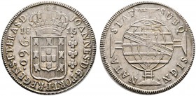 Ausländische Münzen und Medaillen 
 Brasilien 
 Johann VI. Prinzregent und König 1799-1822. 960 Reis 1815 -Bahia-. KM 307.3.
 feine Tönung, leichte...