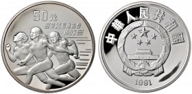 Ausländische Münzen und Medaillen 
 China-Volksrepublik 
 50 Yuan 1991. Olympiade 1992. Drei Sprinterinnen. KM 303. 155,5 g (5 Unzen Feinsilber)
 v...