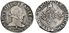Ausländische Münzen und Medaillen 
 Frankreich-Königreich 
 Henri III. 1574-1589 
 Franc d'argent 1582 -Angers-. Ciani 1427, Dupl. 1130, Laf. 970....