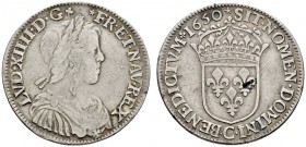 Ausländische Münzen und Medaillen 
 Frankreich-Königreich 
 Louis XIV. 1643-1715 
 1/2 Ecu a'la méche longue 1650 -Saint Lo-. Gad. 169, Ciani 1850,...