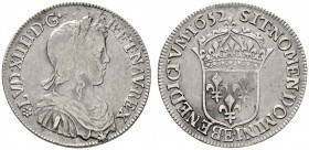 Ausländische Münzen und Medaillen 
 Frankreich-Königreich 
 Louis XIV. 1643-1715 
 1/2 Ecu a'la méche longue 1652 -Tours-. Gad. 169, Ciani 1850, Du...