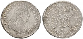 Ausländische Münzen und Medaillen 
 Frankreich-Königreich 
 Louis XIV. 1643-1715 
 1/2 Ecu aux insignes (Reformation) 1701 -Toulouse-. Gad. 189, Ci...