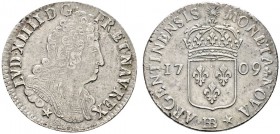 Ausländische Münzen und Medaillen 
 Frankreich-Königreich 
 Louis XIV. 1643-1715 
 1/2 Ecu (44 Sols) de Strasbourg 1709 -Straßburg-. Gad. 200, Cian...