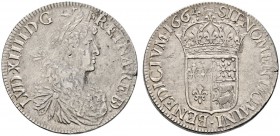 Ausländische Münzen und Medaillen 
 Frankreich-Königreich 
 Louis XIV. 1643-1715 
 Ecu de Béarn au buste juvénile 1664 -Pau-. Gad. 208 (R), Ciani 1...