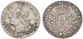 Ausländische Münzen und Medaillen 
 Frankreich-Königreich 
 Louis XV. 1715-1774 
 1/5 Ecu á la vielle tete 1774 -Straßburg-. Gad. 300, Ciani 2132, ...