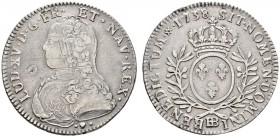 Ausländische Münzen und Medaillen 
 Frankreich-Königreich 
 Louis XV. 1715-1774 
 1/2 Ecu aux branches d'olivier 1738 -Straßburg-. Gad. 313, Ciani ...