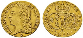 Ausländische Münzen und Medaillen 
 Frankreich-Königreich 
 Louis XV. 1715-1774 
 Louis d'or a'la vielle tete 1774 -Paris-. Belorbeertes Brustbild ...