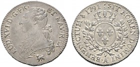 Ausländische Münzen und Medaillen 
 Frankreich-Königreich 
 Louis XVI. 1774-1793 
 1/2 Ecu aux lauriers 1791 (aus 1790) -Paris-. Gad. 355, Ciani 21...