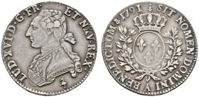 Ausländische Münzen und Medaillen 
 Frankreich-Königreich 
 Louis XVI. 1774-1793 
 1/2 Ecu aux lauriers 1791 (aus 1790) -Paris-. Gad. 355, Ciani 21...
