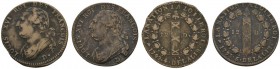Ausländische Münzen und Medaillen 
 Frankreich-Königreich 
 Constitution 1791-1792 
 Lot (2 Stücke): 12 Deniers 1792 und 1793 -Lyon-. Gad. 15, Dupl...