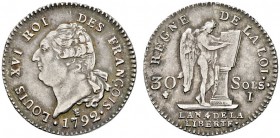 Ausländische Münzen und Medaillen 
 Frankreich-Königreich 
 Constitution 1791-1792 
 30 Sols 1791 (L'AN 4) -Limoges-. Gad. 39, Dupl. 1720.
 feine ...
