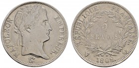 Ausländische Münzen und Medaillen 
 Frankreich-Königreich 
 Napoleon I. 1804-1815 
 5 Francs 1808 -Perpignan-. Gad. 583, Dav 84. Auflage: 12.338 Ex...