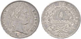 Ausländische Münzen und Medaillen 
 Frankreich-Königreich 
 Napoleon I. 1804-1815 
 5 Francs 1811 -Paris-. Gad. 584, Dav 85.
 feine Patina, minima...