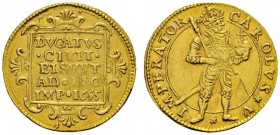 Ausländische Münzen und Medaillen 
 Frankreich-Besancon 
 1/2 Dukat 1655. Verzierte Schrifttafel / Kaiser Karl V. mit Zepter und Reichsapfel in Rüst...