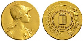 Ausländische Münzen und Medaillen 
 Frankreich-Metz, Stadt 
 Mattierte, goldene Prämienmedaille 1938 der Internationalen Briefmarken-Ausstellung zu ...