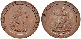Ausländische Münzen und Medaillen 
 Großbritannien 
 George III. 1760-1820 
 Cu-Penny (&quot;Cartwheel&quot;) 1797 -Birmingham, Soho Mint-. Belorbe...