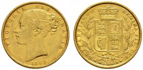 Ausländische Münzen und Medaillen 
 Großbritannien 
 Victoria 1837-1901 
 Sovereign 1863. Stempel-Nr. 10. Spink 3853, Fr. 387i. 7,98 g
 sehr schön...