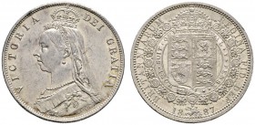Ausländische Münzen und Medaillen 
 Großbritannien 
 Victoria 1837-1901 
 Halfcrown 1887. Jubilee coinage. Spink 3924.
 feine Tönung, winziger Ran...