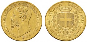 Ausländische Münzen und Medaillen 
 Italien-Sardinien 
 Vittorio Emanuele II. 1849-1878 
 20 Lire 1859 -Turin-. Pagani 355, Fr. 1146, Schl. 289. 6,...