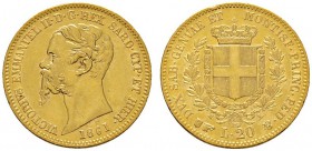 Ausländische Münzen und Medaillen 
 Italien-Sardinien 
 Vittorio Emanuele II. 1849-1878 
 20 Lire 1861 -Turin-. Pagani 359, Fr. 1146, Schl. 291. 6,...