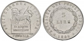 Ausländische Münzen und Medaillen 
 Italien-Venedig 
 Provisorische Regierung 1848-1849 
 5 Lire 1848. Mit Randschrift &quot;DIO PREMIERA'LA COSTAN...