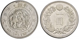 Ausländische Münzen und Medaillen 
 Japan 
 Mutsuhito - Periode Meiji 1868-1912. 1 Yen Meiji 13 (1880). Jac.-Verm. Q 9, Y. A 25.2, Dav. 274.
 minim...