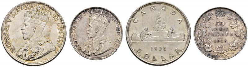 Ausländische Münzen und Medaillen 
 Kanada 
 Lot (2 Stücke): Dollar 1936 sowie...