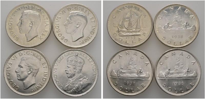 Ausländische Münzen und Medaillen 
 Kanada 
 Lot (4 Stücke): Dollar 1936-1938 ...
