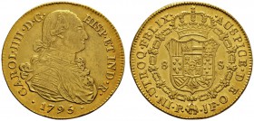 Ausländische Münzen und Medaillen 
 Kolumbien 
 Carlos IV. von Spanien 1788-1808. 8 Escudos 1795 -Popayan-. CCT 66, Fr. 52, KM 62.2. 27,11 g
 sehr ...