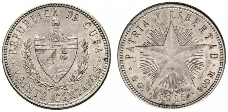 Ausländische Münzen und Medaillen 
 Kuba 
 20 Centavos 1915. KM 13.1.
 feine ...